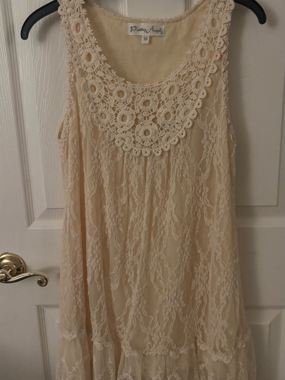 Pretty Angel Beige Crochet Overlay Sleeveless Top